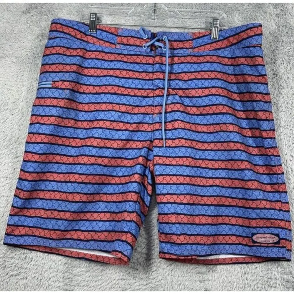Vineyard Vines 1M0309‎ Men's Angler Stripe Jetty Red Swim Board Shorts Sz 38